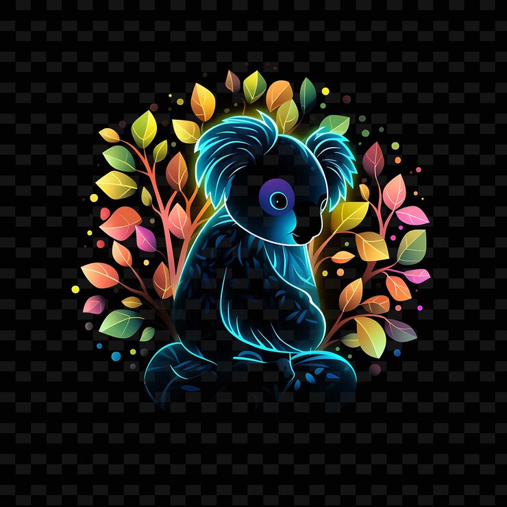 PSD neon lines koala leafy canopy swooping neon lines eucalyptus leaves cur y2k shapes psd gradients