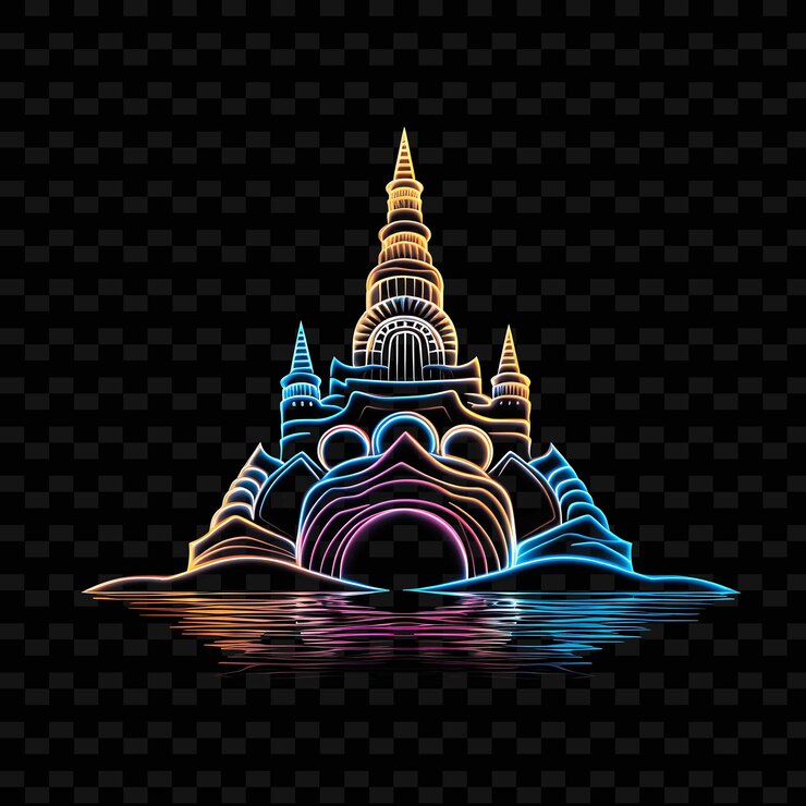 PSD neon lines sandcastle sandy beige turreted neon lines seashells turrete y2k shapes psd gradients