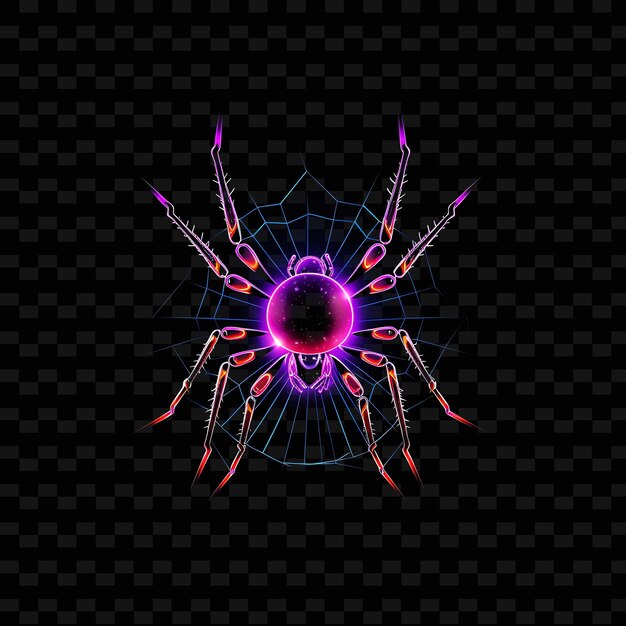 Neon lines spider nocturnal web intricate neon lines dew drops legs on y2k shapes psd gradients