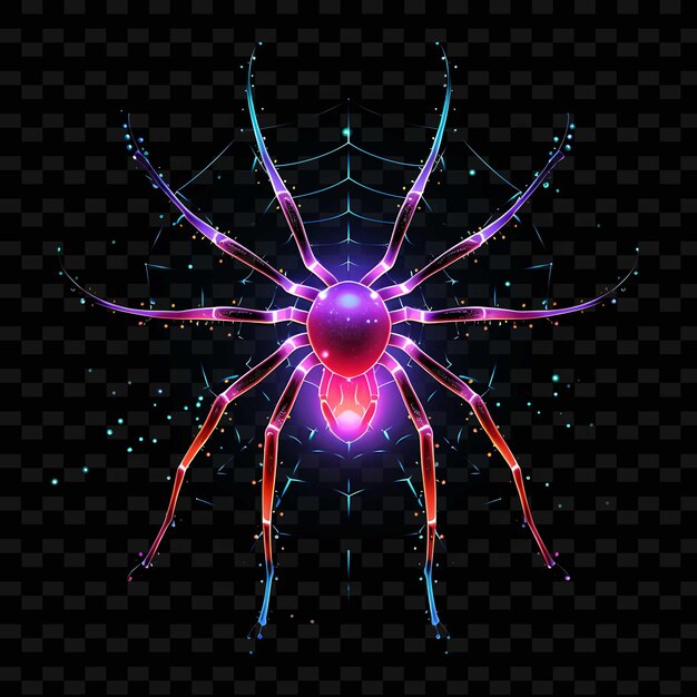 PSD neon lines spider nocturnal web intricate neon lines dew drops legs on y2k shapes psd gradients