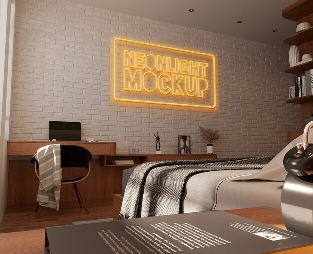 Neon logo effect  indoors mockup