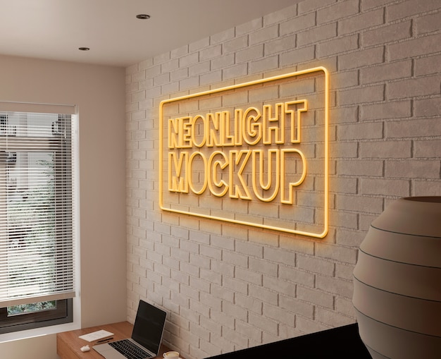 PSD mockup per interni con effetto logo al neon