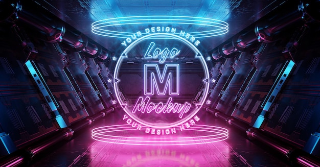 Neon logo hologram with glowing effect mockup