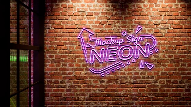 Neon logo mock-up on brick wall