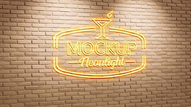 Neon logo mock-up on brick wall