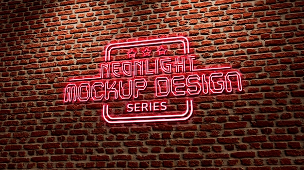 PSD mock-up del logo al neon sul muro di mattoni