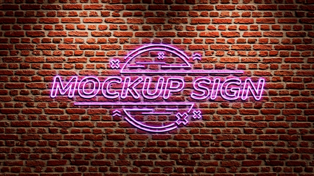 Neon logo mock-up on brick wall