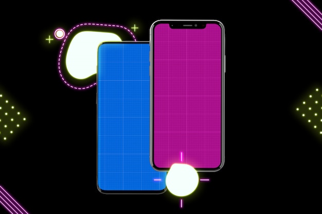 Neon mobiele telefoons mockup