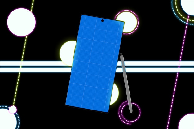 PSD neon mobile & pen макет