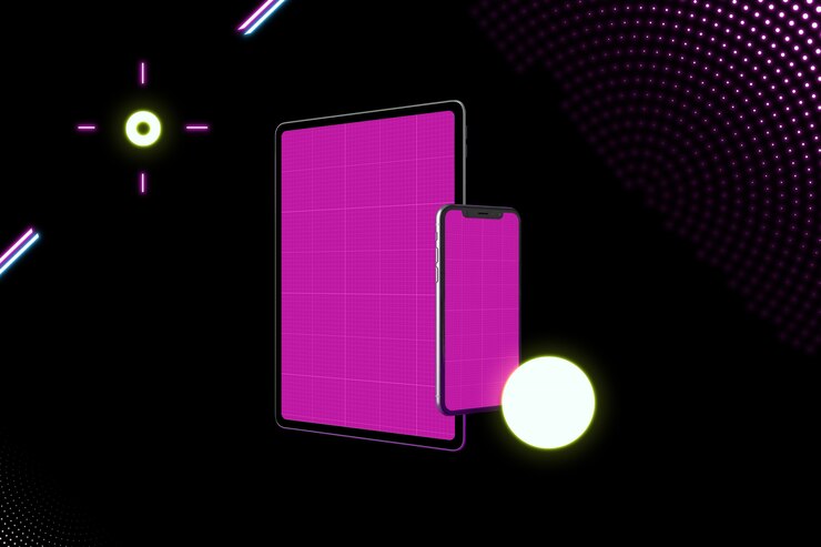 PSD neon mobile & tablet