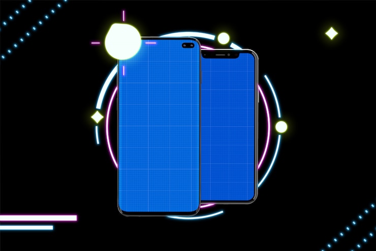 PSD neon mobiles mockup