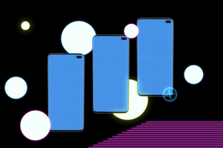 PSD neon mobiles mockup