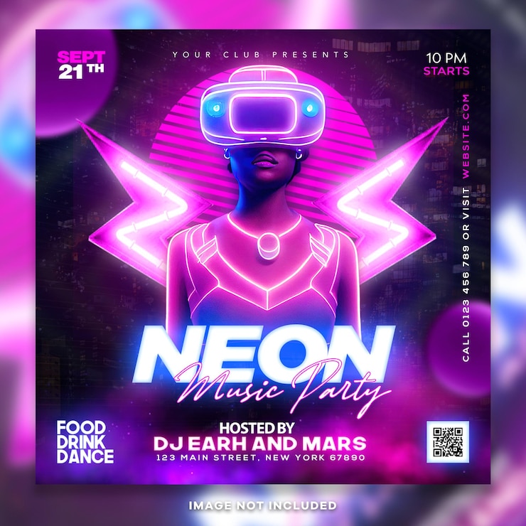 PSD neon music party social media post psd