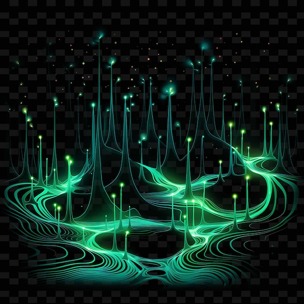 PSD neon mystical forestmystical forest linecreature incantate png y2k forme arti luminose trasparenti