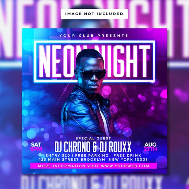 Neon nacht dj feest flyer sjabloon