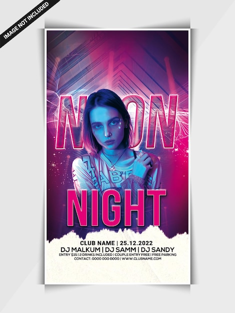 Neon nachtclub feest foldersjabloon of instagram webbannersjabloon