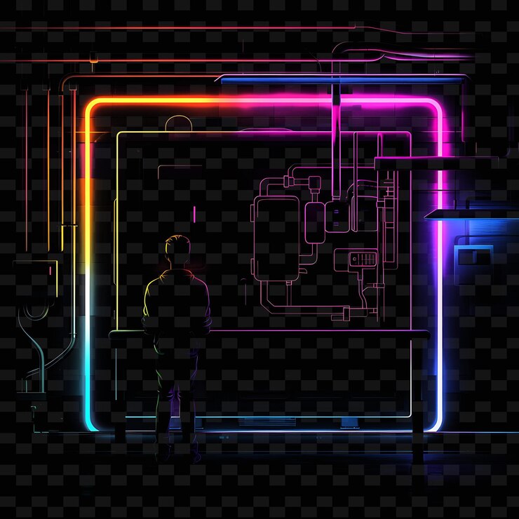PSD neon neon effect with a candidate at a neon sign factory lan neon line art landscape background