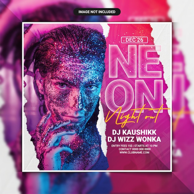 Neon night club party flyer template