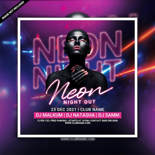 Neon night club party flyer template