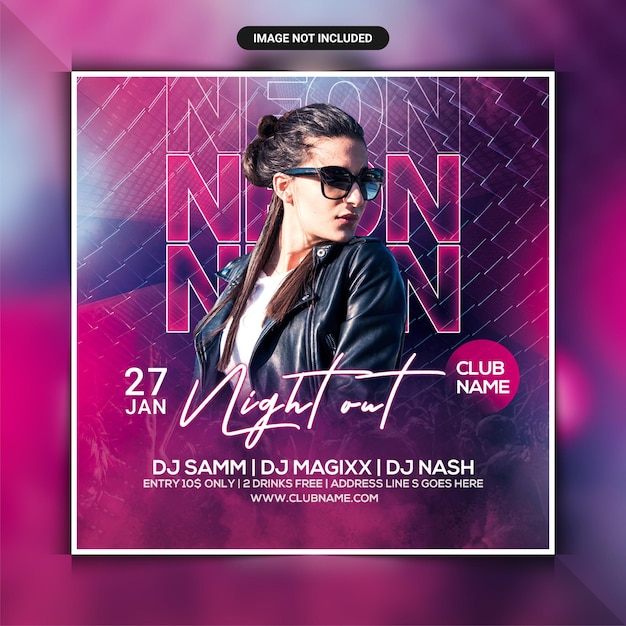 Neon night club party flyer template