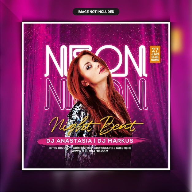 Neon night club party flyer template