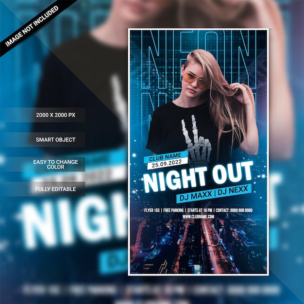 PSD neon night club party flyer template