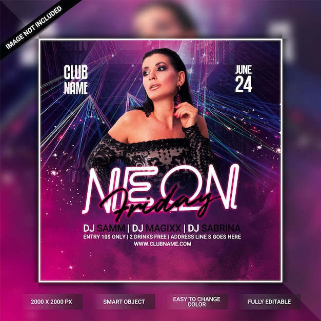 Modello di volantino festa al neon night club