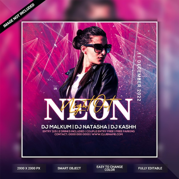 Modello di volantino festa al neon night club