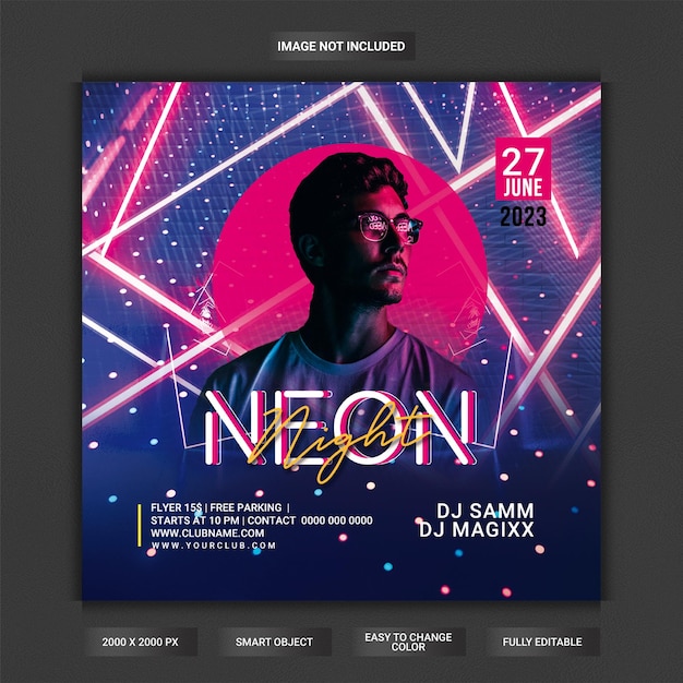 Neon night club party flyer