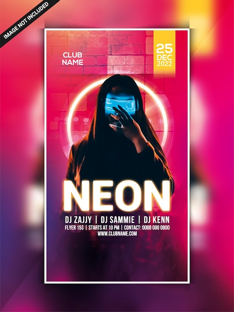 PSD modello di banner web instagram festa in discoteca al neon