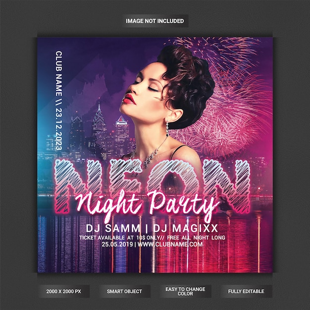 Neon night party flyer template