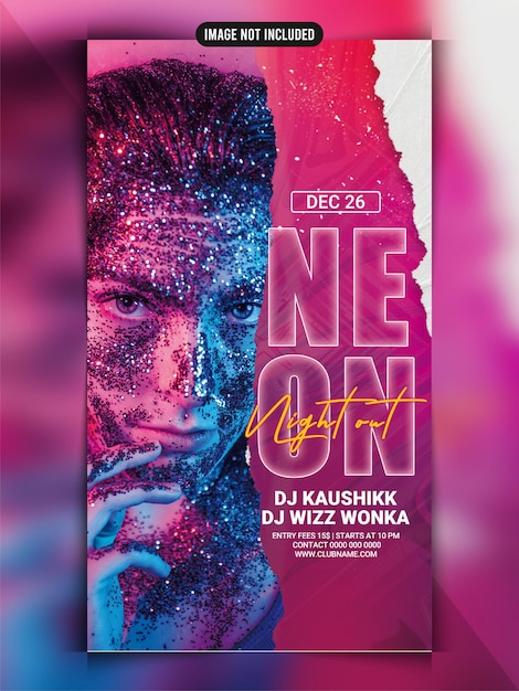 Neon night party instagram or social web banner template