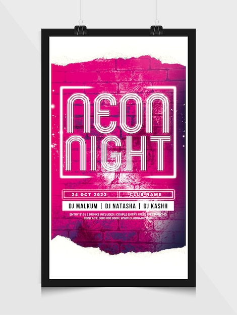 Modello di banner web instagram festa notturna al neon