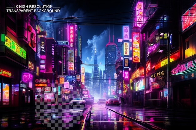 PSD neon noir cityscape immagina una città futuristica immersa in luci al neon su sfondo trasparente