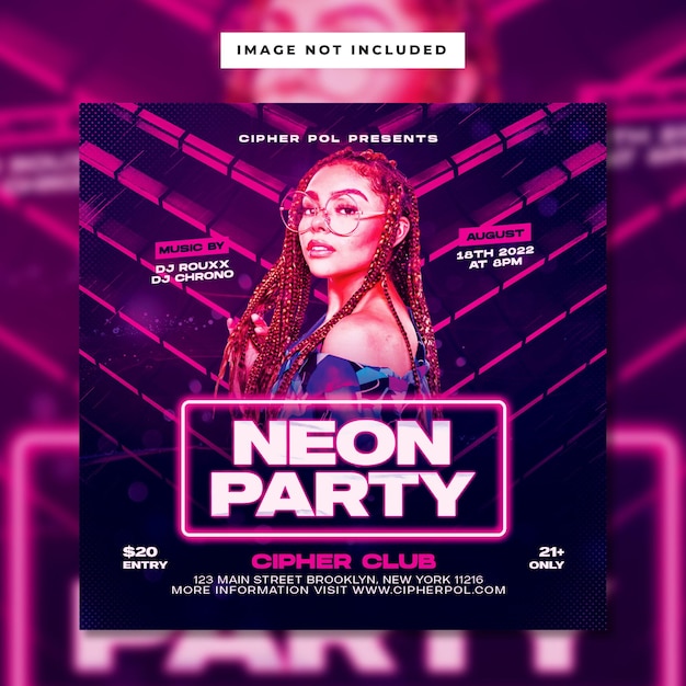 Neon party flyer instagram post-bannersjabloon