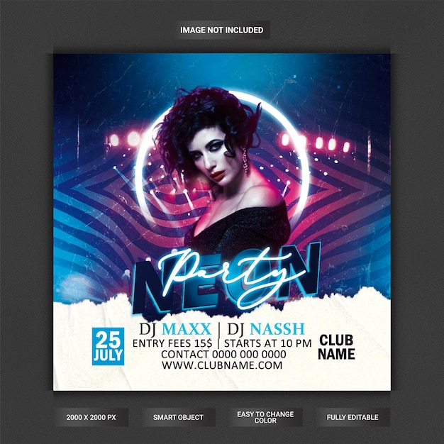 Neon party flyer template