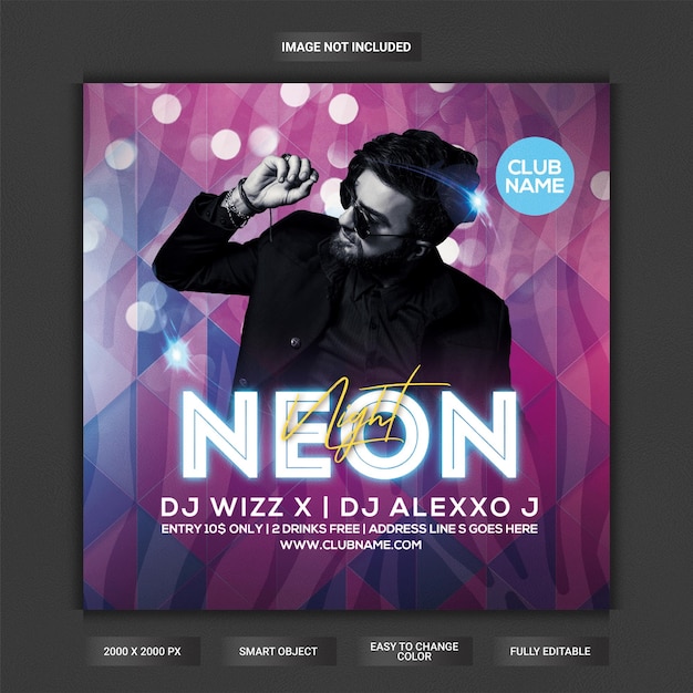 Neon party flyer template