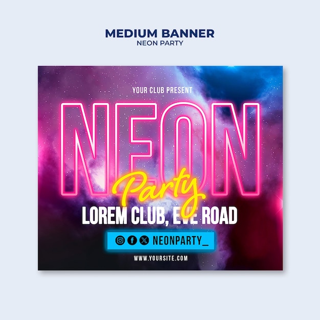 Neon party medium banner template design