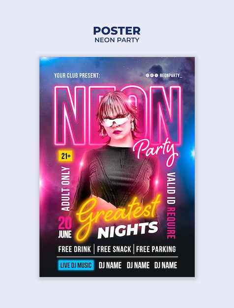 neon party poster template design