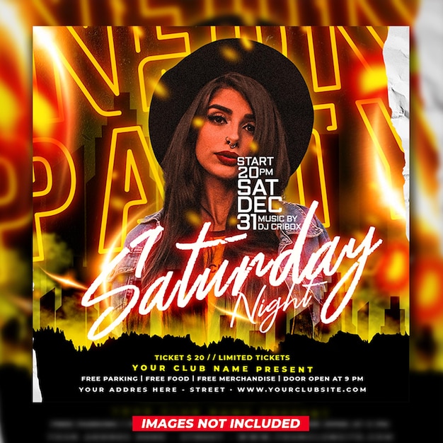 Neon party social media post flyer ontwerp