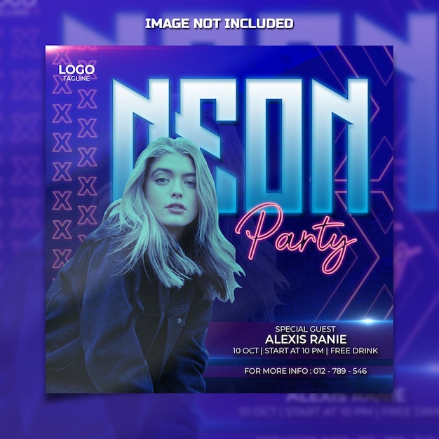 Neon party social media post template