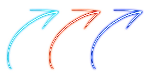 Neon pijlen in verschillende kleuren met gebogen paden die richting en beweging aangeven