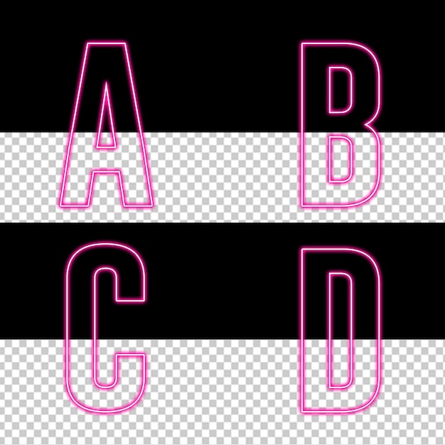 Неоновые розовые буквы алфавита abcd