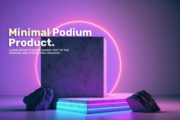 Neon podium stage display mockup for product presentation scene for product display 3d rendering