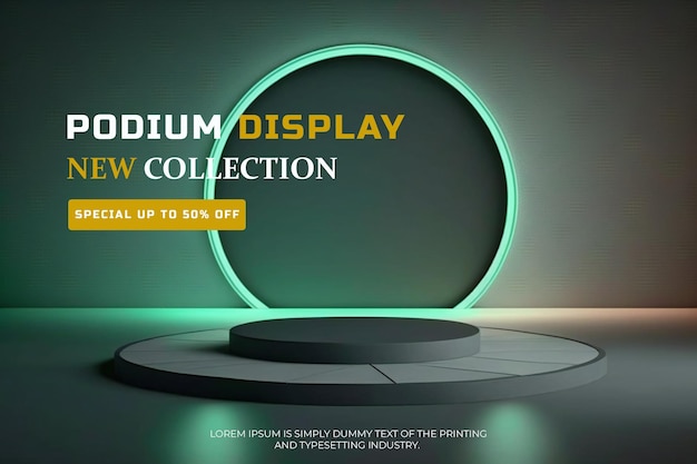 Neon podium stage display mockup for product presentation , scene for product display showcase