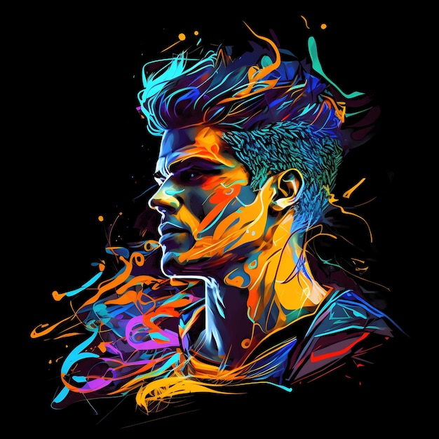 Neon Portrait Colorful on Black Background 4096px PNG painting art style for tshirt clipart design