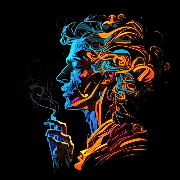 Neon Portrait Colorful on Black Background 4096px PNG painting art style for tshirt clipart design