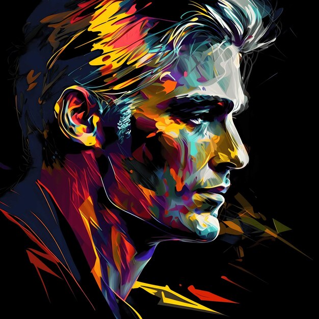 Premium PSD | Neon portrait colorful on black background 4096px png