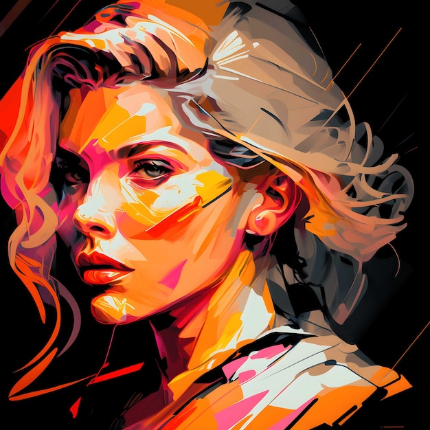 PSD neon portrait colorful on black background 4096px png painting art style for tshirt clipart design