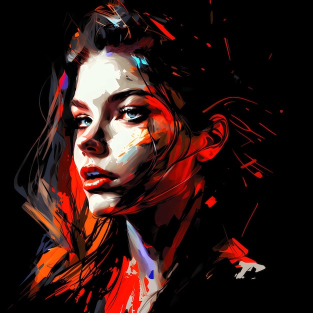 Neon portret kleurrijk op zwarte achtergrond 4096px png schilderij kunststijl voor t-shirt clipart ontwerp